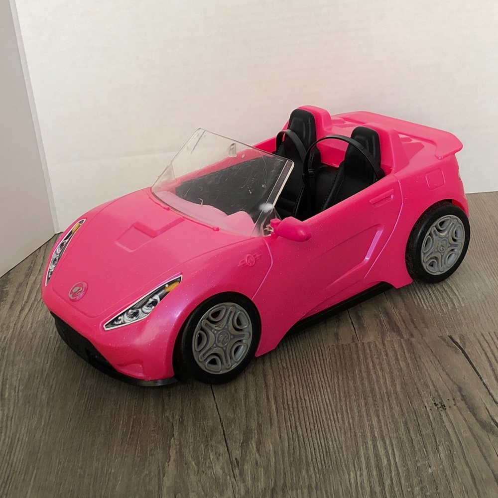 Barbie Glam Pink Glitter Convertible Car with Seat Belts Mattel 2016
